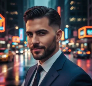 Modern Wet Look Slick Back Fade