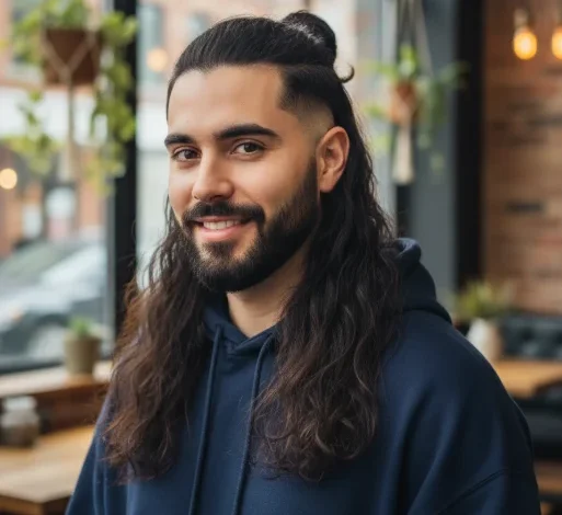 Long hair low drop fade