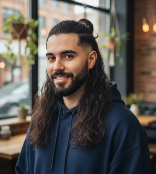 Long hair low drop fade